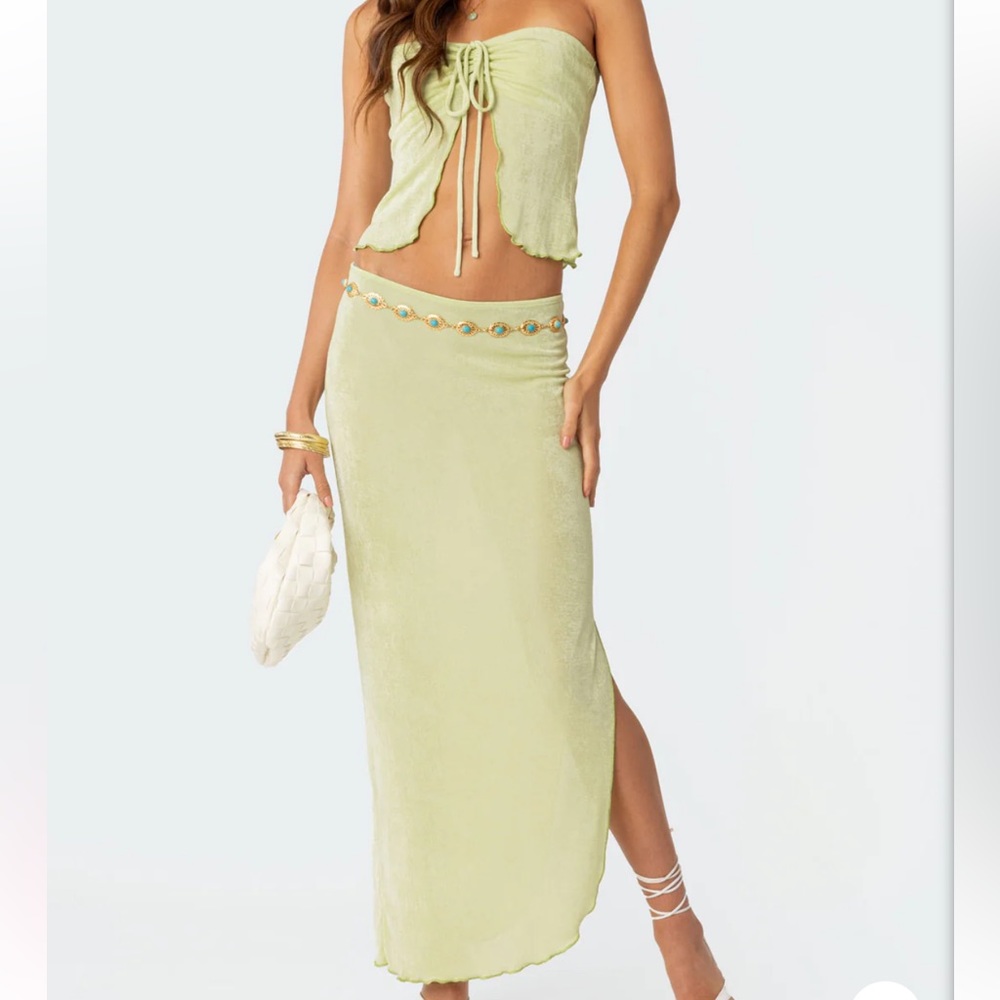 Gathered Split Front Tube Top and Slitted Maxi Skirt